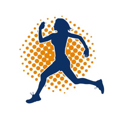 Koşan bir kadının silueti. Dişi bir koşunun silueti.