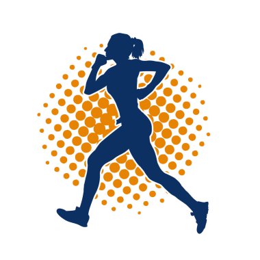 Koşan bir kadının silueti. Dişi bir koşunun silueti.