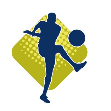 Top tekmeleyen bir erkek futbolcunun silueti. Hareket halindeki bir futbolcunun silueti.