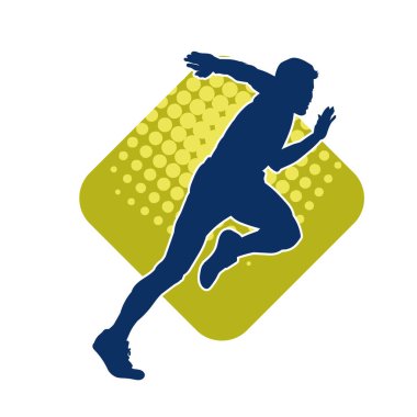 Koşu pozisyonundaki bir adamın silüeti. Siluet erkek koşusu pozu.