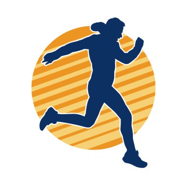 Koşu pozisyonundaki bir adamın silüeti. Siluet erkek koşusu pozu.