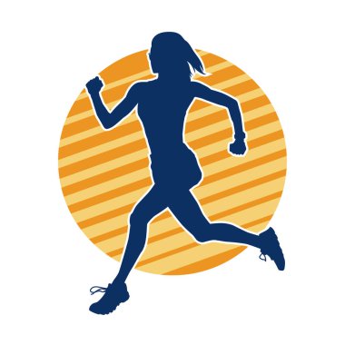 Koşan bir kadının silueti. Dişi bir koşunun silueti.