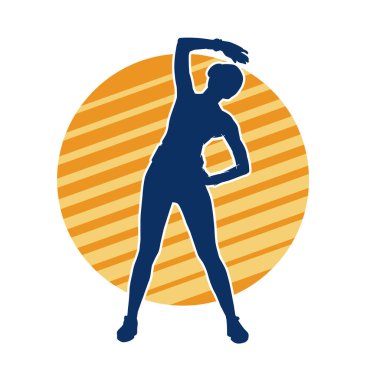 Zayıf kadın silueti pilates yapıyor ya da fiziksel egzersiz yapıyor.