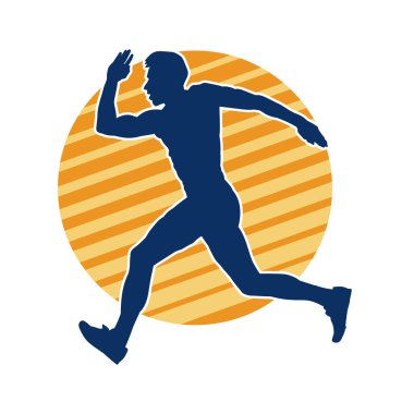 Koşu pozisyonundaki bir adamın silüeti. Siluet erkek koşusu pozu.