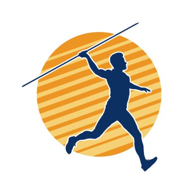 Mızrak atan bir erkek atletin silueti. Cirit silueti atlet hareketli poz veriyor