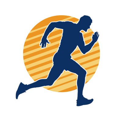 Koşu pozisyonundaki bir adamın silüeti. Siluet erkek koşusu pozu.