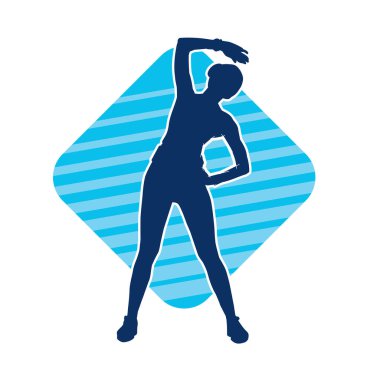 Zayıf kadın silueti pilates yapıyor ya da fiziksel egzersiz yapıyor.