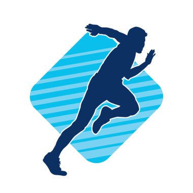 Koşu pozisyonundaki bir adamın silüeti. Siluet erkek koşusu pozu.