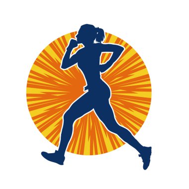 Koşan bir kadının silueti. Dişi bir koşunun silueti.