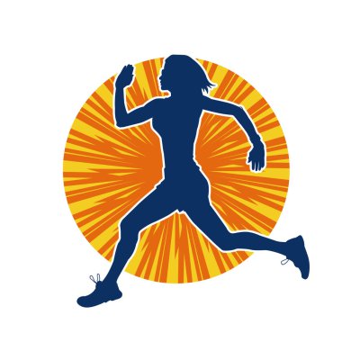 Koşan bir kadının silueti. Dişi bir koşunun silueti.