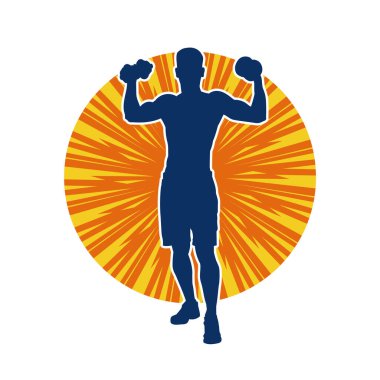 Spor salonunda halterle ağırlık kaldıran kaslı bir adamın silüeti.