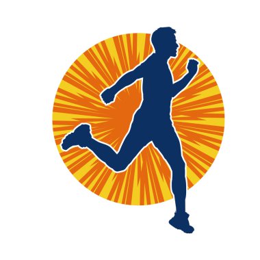 Koşu pozisyonundaki bir adamın silüeti. Siluet erkek koşusu pozu.