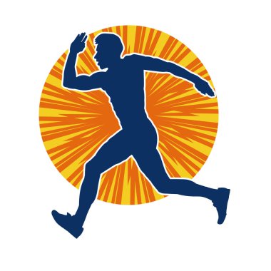 Koşu pozisyonundaki bir adamın silüeti. Siluet erkek koşusu pozu.