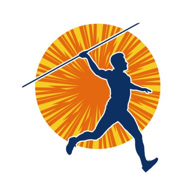 Mızrak atan bir erkek atletin silueti. Cirit silueti atlet hareketli poz veriyor