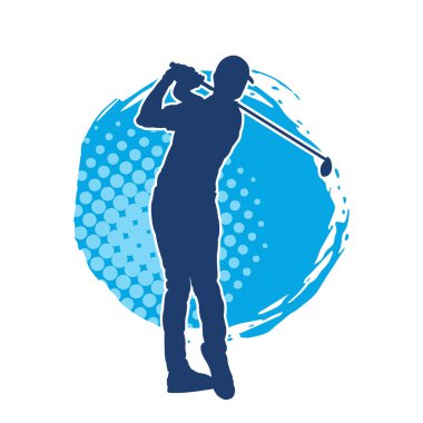 Golf oynayan bir adamın silüeti. Hareketli bir erkek golfçünün silueti.