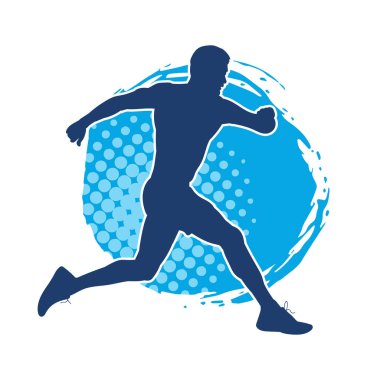 Koşu pozisyonundaki bir adamın silüeti. Siluet erkek koşusu pozu.