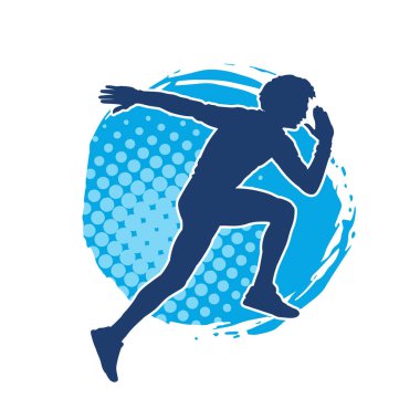 Koşu pozisyonundaki bir adamın silüeti. Siluet erkek koşusu pozu.