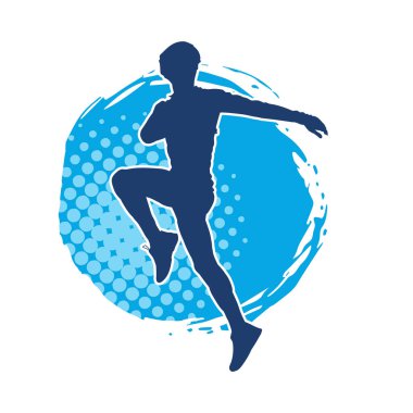 Koşu pozisyonundaki bir adamın silüeti. Siluet erkek koşusu pozu.