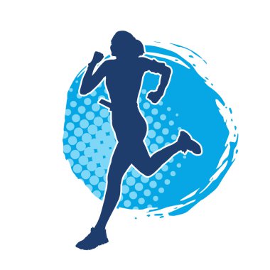 Koşan bir kadının silueti. Dişi bir koşunun silueti.