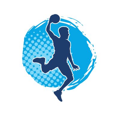 Hareketli bir erkek basketbolcunun silueti. Basketbol oynayan bir adamın silüeti..