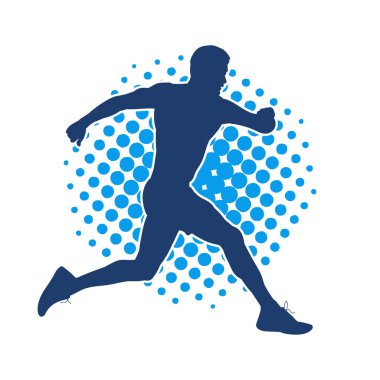 Koşu pozisyonundaki bir adamın silüeti. Siluet erkek koşusu pozu.