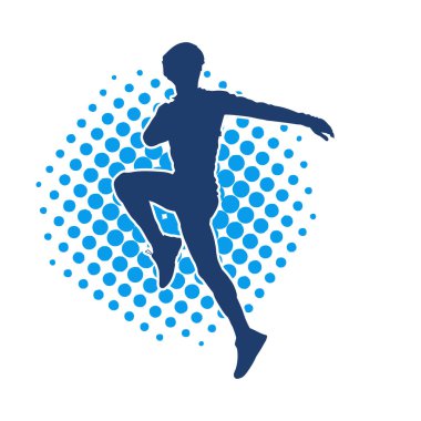 Koşu pozisyonundaki bir adamın silüeti. Siluet erkek koşusu pozu.