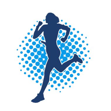 Koşan bir kadının silueti. Dişi bir koşunun silueti.