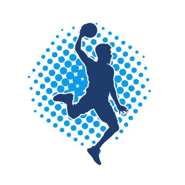 Hareketli bir erkek basketbolcunun silueti. Basketbol oynayan bir adamın silüeti..