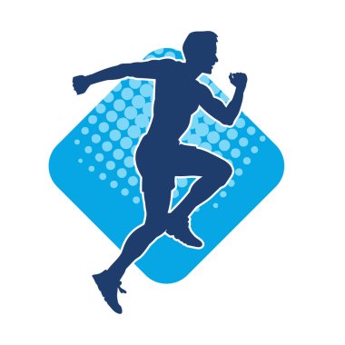 Koşu pozisyonundaki bir adamın silüeti. Siluet erkek koşusu pozu.