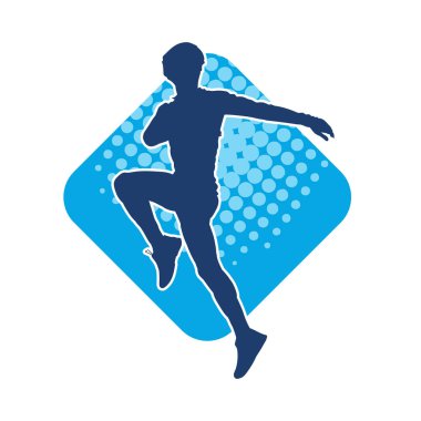 Koşu pozisyonundaki bir adamın silüeti. Siluet erkek koşusu pozu.