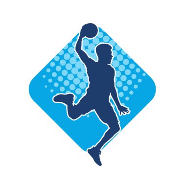 Hareketli bir erkek basketbolcunun silueti. Basketbol oynayan bir adamın silüeti..