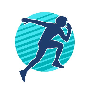 Koşu pozisyonundaki bir adamın silüeti. Siluet erkek koşusu pozu.