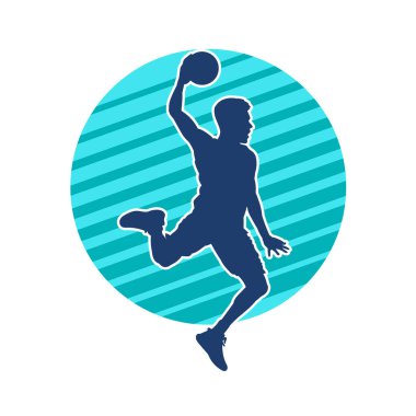 Hareketli bir erkek basketbolcunun silueti. Basketbol oynayan bir adamın silüeti..