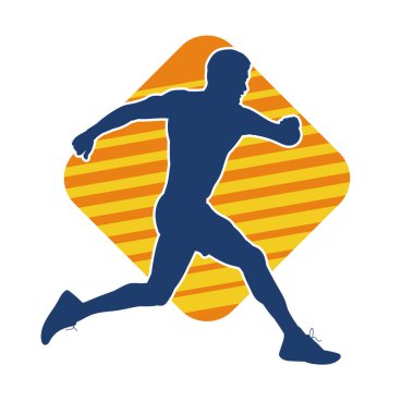 Koşu pozisyonundaki bir adamın silüeti. Siluet erkek koşusu pozu.