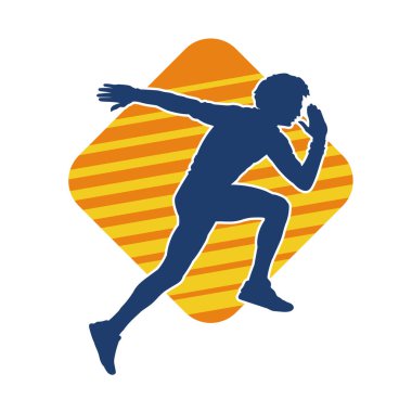 Koşu pozisyonundaki bir adamın silüeti. Siluet erkek koşusu pozu.