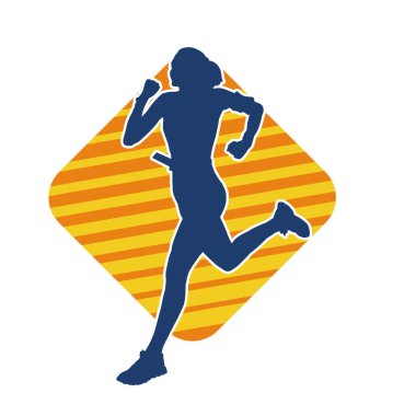 Koşan bir kadının silueti. Dişi bir koşunun silueti.