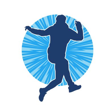 Koşu pozisyonundaki bir adamın silüeti. Siluet erkek koşusu pozu.