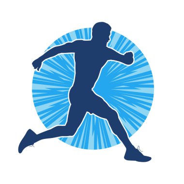 Koşu pozisyonundaki bir adamın silüeti. Siluet erkek koşusu pozu.