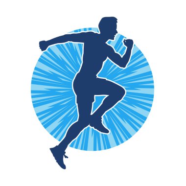 Koşu pozisyonundaki bir adamın silüeti. Siluet erkek koşusu pozu.