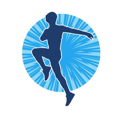 Koşu pozisyonundaki bir adamın silüeti. Siluet erkek koşusu pozu.