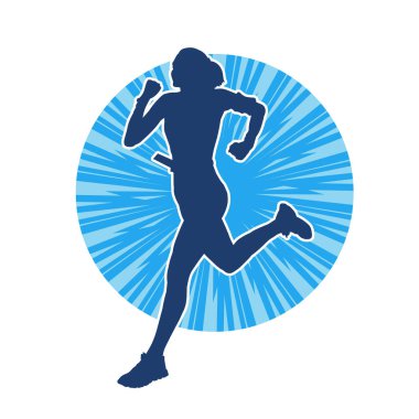 Koşan bir kadının silueti. Dişi bir koşunun silueti.