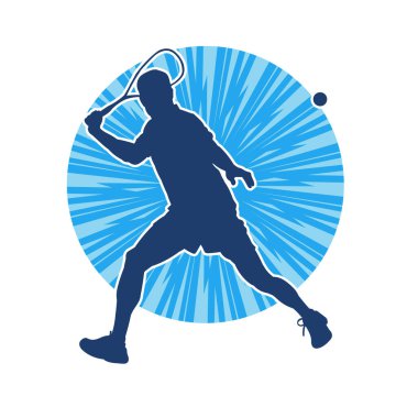Hareketli bir erkek tenisçinin silueti. Raketle tenis oynayan bir adamın silueti..