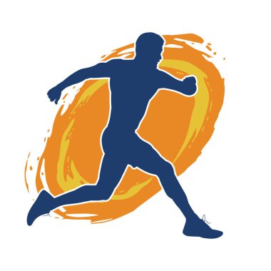 Koşu pozisyonundaki bir adamın silüeti. Siluet erkek koşusu pozu.