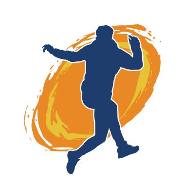 Koşu pozisyonundaki bir adamın silüeti. Siluet erkek koşusu pozu.