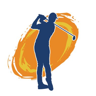 Golf oynayan bir adamın silüeti. Hareketli bir erkek golfçünün silueti.