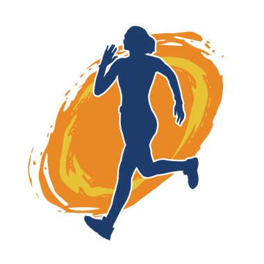 Koşan bir kadının silueti. Dişi bir koşunun silueti.