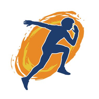 Koşu pozisyonundaki bir adamın silüeti. Siluet erkek koşusu pozu.