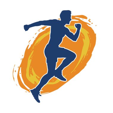 Koşu pozisyonundaki bir adamın silüeti. Siluet erkek koşusu pozu.