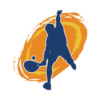 Hareketli bir erkek tenisçinin silueti. Raketle tenis oynayan bir adamın silueti..