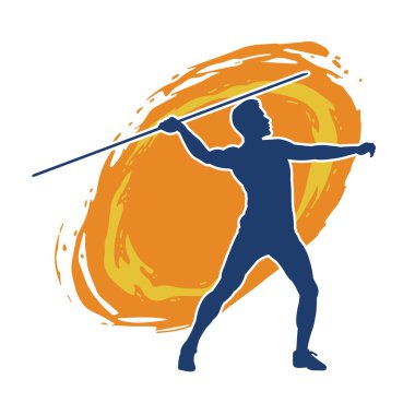 Erkek cirit atanın silueti atlet pozu veriyor. Bir atletin silueti cirit atıyor. 